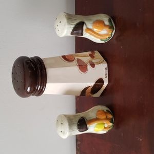 1978 Mushroom Salt, Pepper and Cheese Shakers
